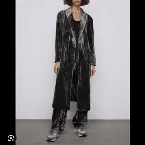 Zara | Jackets & Coats | New Zara Velvet Duster Coat Gray L